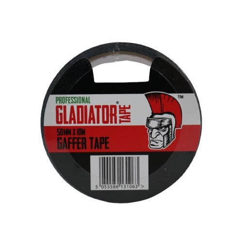 Gladiator Professional Gaffer Tape Black 50mm x 10Mtr RD0210175 | Heavy Duty Tape | Multi Purpose Tape | Strong Adhesive | Residue Free | For Cable Management and Repairs | Cloth Tape | Floor Marking Tape