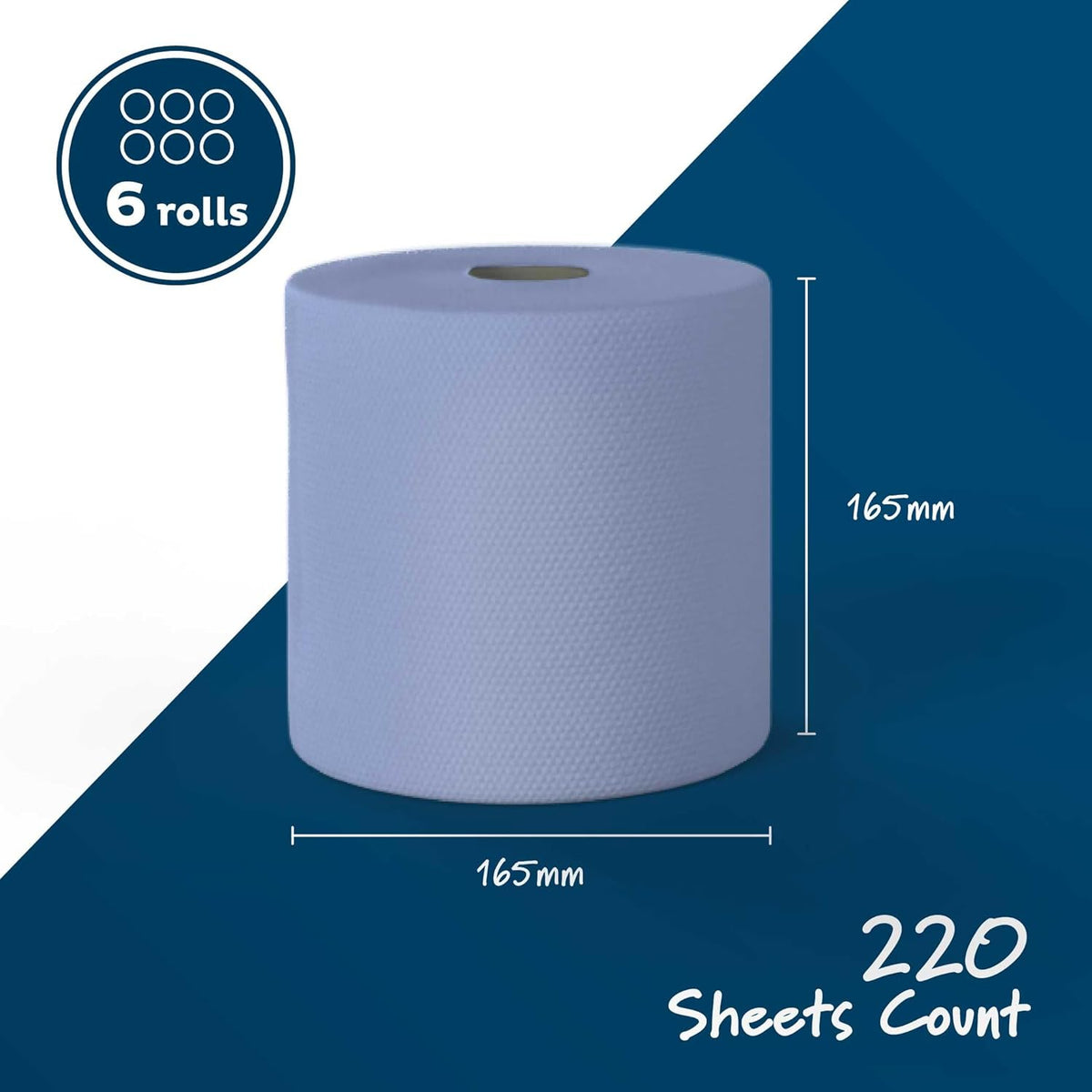Swift Centrefeed 2 Ply Paper Rolls Blue Pack of 6 SW102 | Professional Embossed Cleaning Rolls | 100 Percent Recycled Tissue | Strong Absorbent | Wiping Paper | For Kitchens Workshops and Commercial Use | Recycled Paper Towels | Cleaning Paper