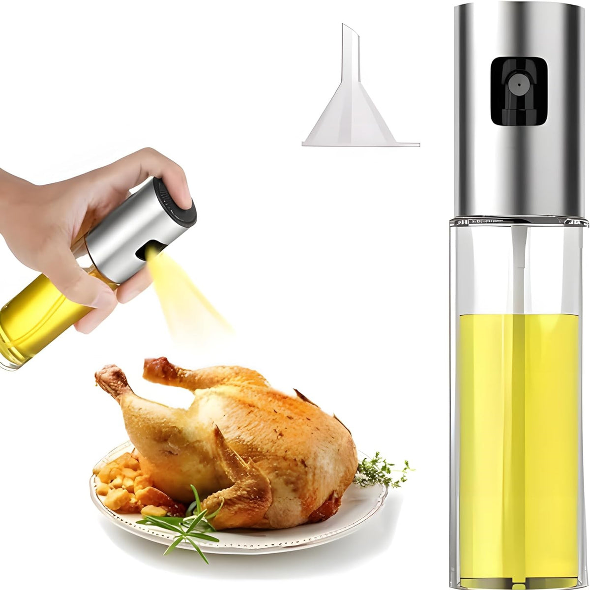 Glass Oil Spray Dispenser with Measurement Markings Clear 100ml 170492240 | Stainless Steel Olive Oil Mister Bottle | Fine Mist Sprayer | For Cooking Baking BBQ | Refillable Kitchen Oil Sprayer | Leakproof Vinegar Spray Bottle | Oil Mister | Refillable