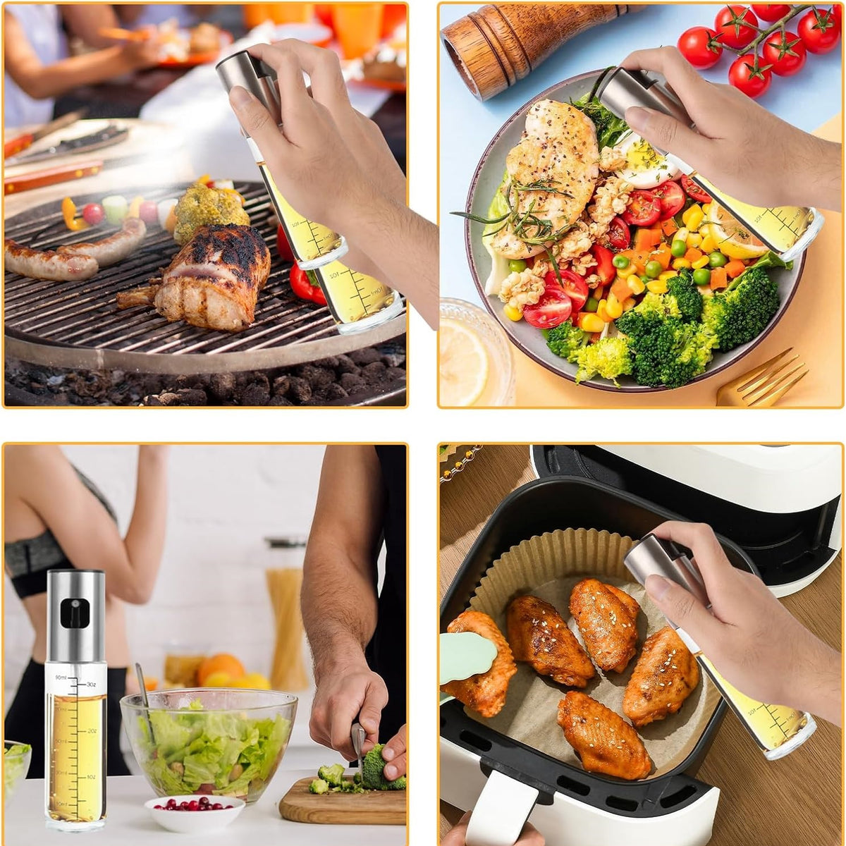 Glass Oil Spray Dispenser with Measurement Markings Clear 100ml 170492240 | Stainless Steel Olive Oil Mister Bottle | Fine Mist Sprayer | For Cooking Baking BBQ | Refillable Kitchen Oil Sprayer | Leakproof Vinegar Spray Bottle | Oil Mister | Refillable
