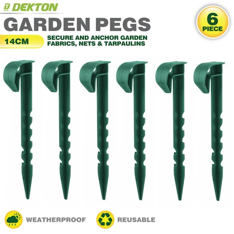 Dekton Garden Pegs Green 14cm Pack of 6 DT95875I | Heavy Duty Plastic Ground Stakes | Weatherproof | Reusable Tent Pegs | Secure and Anchor Garden Fabrics | For Nets and Tarpaulins | Garden Accessories | Landscaping Tools | Soil Anchoring Pegs | Garden
