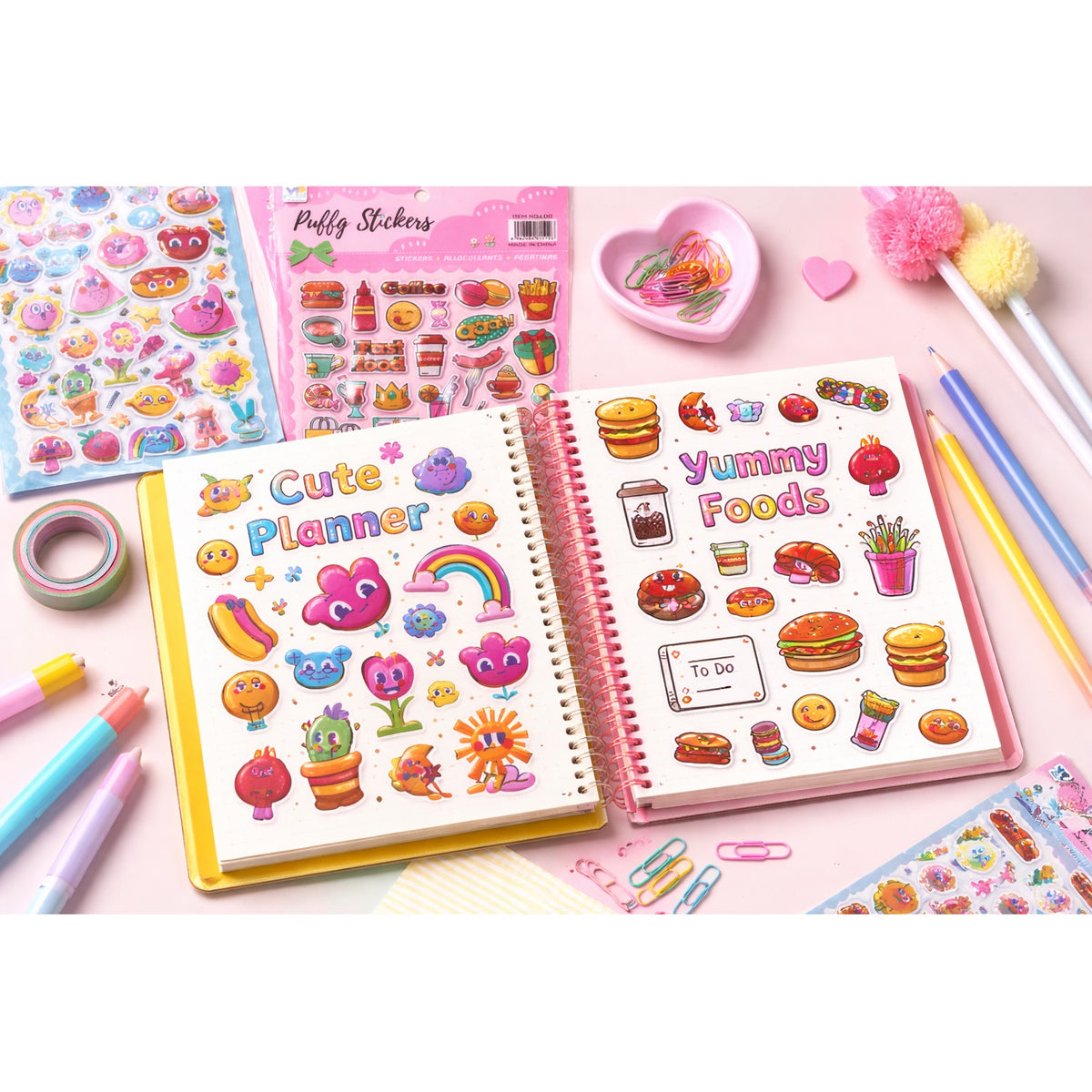 Yilin Puffy Stickers for Kids Assorted Colours Pack of 1 1512 | 3D Cute Cartoon Sticker Sheets | Colourful Fun Designs | Self Adhesive Decorative Stickers | Craft Stickers | Scrapbooking Stickers | Decorative Stickers | Colourful Stickers | Cute Stickers
