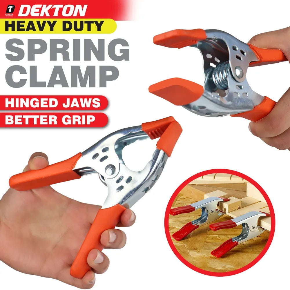 Dekton Spring Clamps Red and Silver 6-Inch Pack of 1 DT60606 | Heavy Duty Grip Clamps | Hinged Jaws | 80mm Jaw Opening | High Gripping Power | Non Slip Protective Tips | For Woodworking DIY Crafts and Repairs | Craft Clamps | Assembly Clamps | Multi