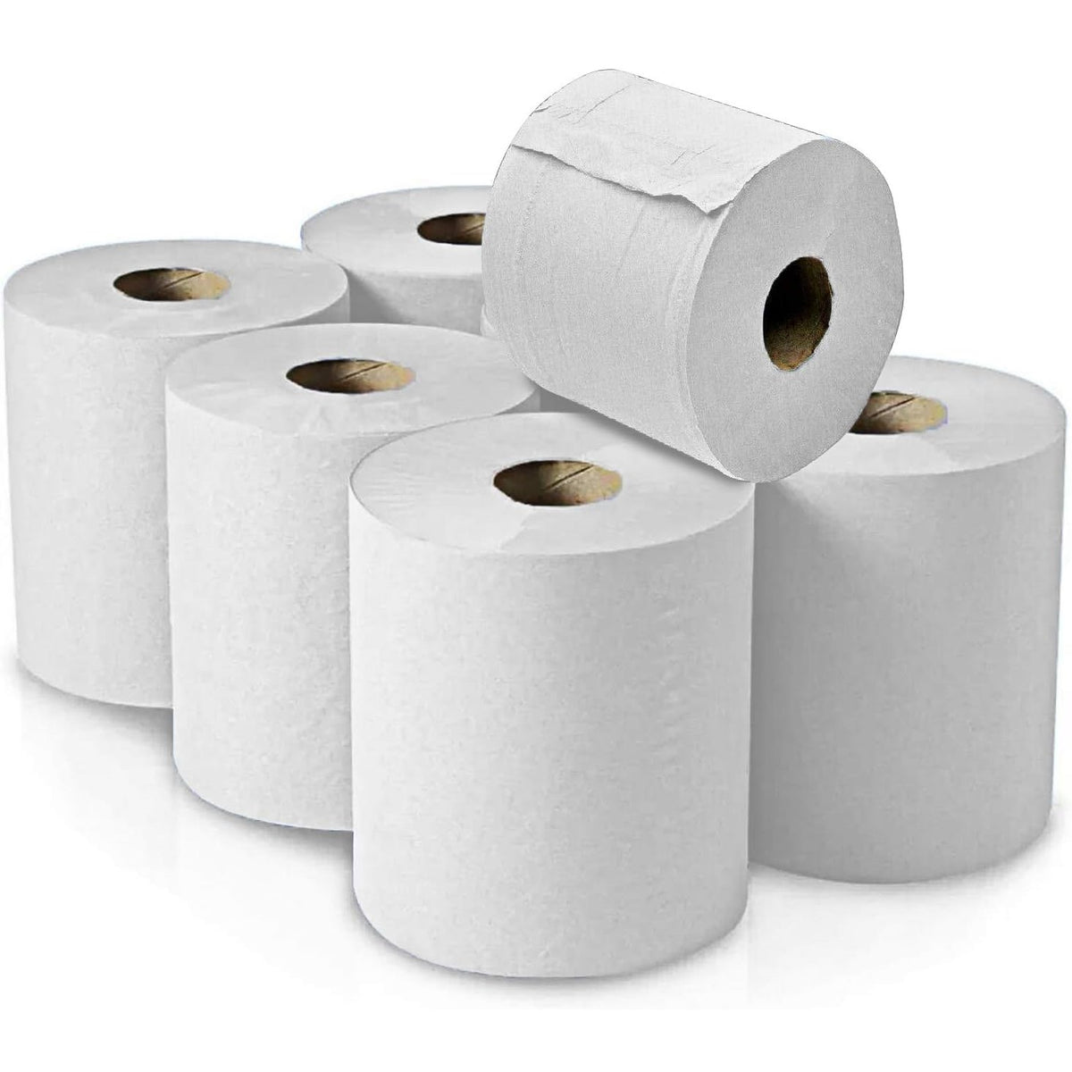 Swift Centrefeed 2 Ply Paper Rolls White Pack of 6 SW103 | Professional Embossed Cleaning Rolls | 100 Percent Recycled Tissue | Strong Absorbent | Wiping Paper | For Kitchens Workshops and Commercial Use | Recycled Paper Towels | Cleaning Paper