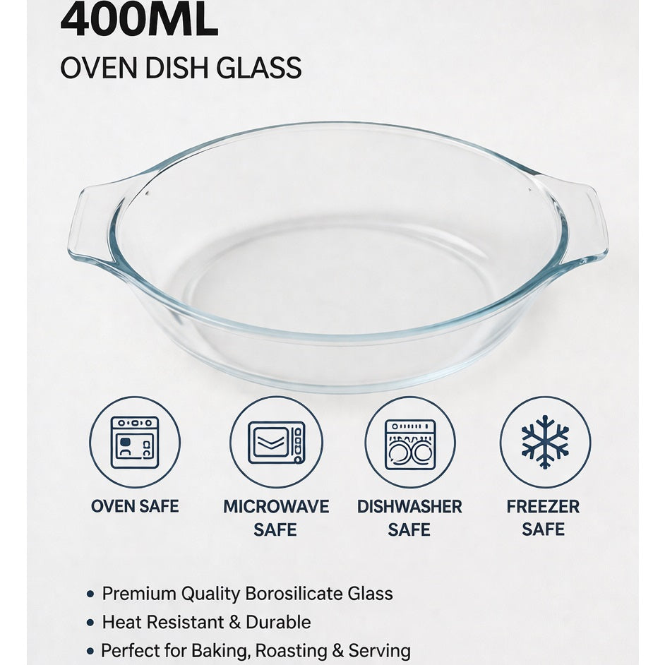 Termolex Heat Resistant Glass Oven Dish Clear 19.6cm x 11.3cm x 4.5cm 400ml 170496840 | Oval Baking Dish with Handles | Microwave-Oven and Freezer Safe | Borosilicate Glass Cookware | Small Roasting and Serving Dish | For Easy Cooking | Glass Cookware