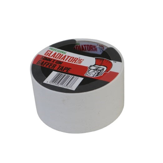 Gladiator Professional Gaffer Tape White 50mm x 10Mtr RD0210180 | Heavy Duty Tape | Multi Purpose Tape | Strong Adhesive | Residue Free | For Cable Management and Repairs | Cloth Tape | Floor Marking Tape