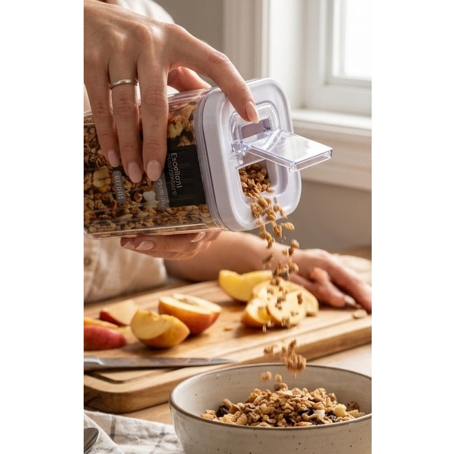 Excellent Houseware Airtight Food Storage Container Clear 950ml 176000750 | Plastic Kitchen Canister with Secure Lid | Dry Food Storage Jar | For Cereals Snacks Pasta | Pantry Organiser Box | BPA Free Box | Dry Food Container | Cereal Storage Jar | Snack