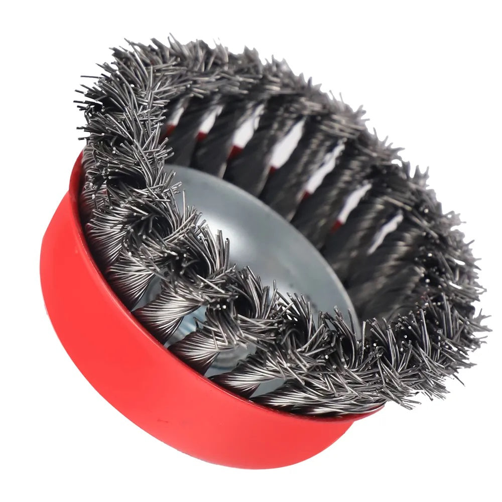 Dekton Professional Twist Knot Wire Cup Brush M14 Red 100mm DT80519 | Heavy Duty Steel Wire Brush | For Angle Grinder | Rust Paint Removal | Deburr | Descaling Tool | Maximum 8500 RPM Speed | For Prepairing Welding Seams | Metal Fabrication Tool