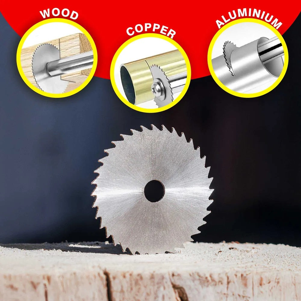 Dekton Rotary Saw Blade Kit with Mandrel Chrome Finish Pack of 6 DT80503 | High Speed Steel Blade and Mandrel | Compatible with Rotary Tools | 20000 RPM | Mini Circular Saw Blade | Rotary Tool Accessories | Saw Blade Kit | HSS Saw Blade | Cutting Disc