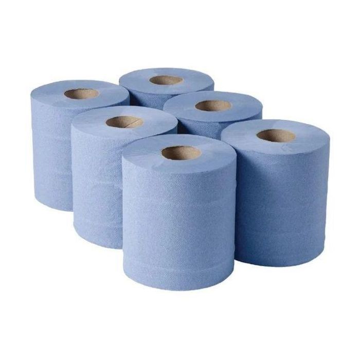Swift Centrefeed 2 Ply Paper Rolls Blue Pack of 6 SW100 | Premium Flat Sheet | 100 Percent Recycled Tissue | Strong Absorbent | Wiping Paper | For Kitchens Workshops and Commercial Use | Recycled Paper Towels | Cleaning Paper | Multipurpose Paper Towels