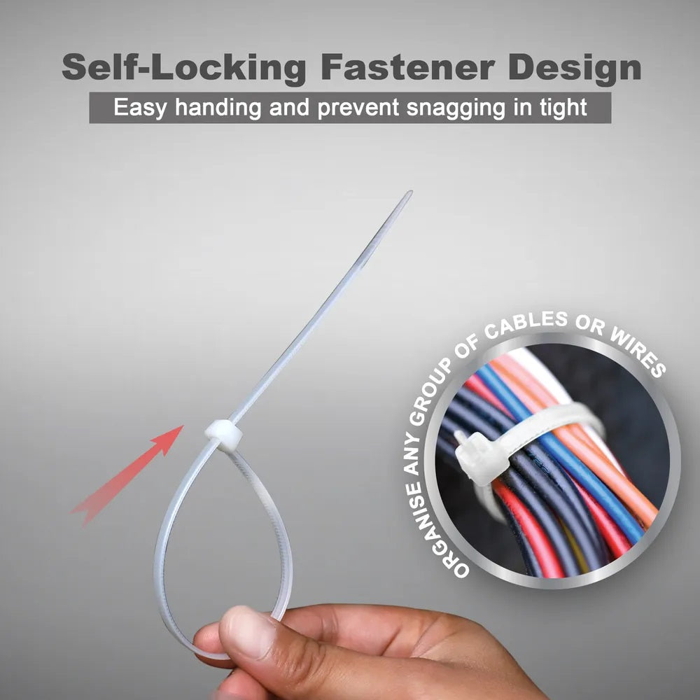 Dekton Heavy-Duty Multi Purpose Cable Ties White 250mm x 4.8mm Pack of 50 DT70465B | Clic-Loc Technology | High Tensile Strength | Temperature Resistant | Self-Locking Teeth | For Indoor and Outdoor Use | UV Resistance | Bundle Diameter 65mm | Holds Up