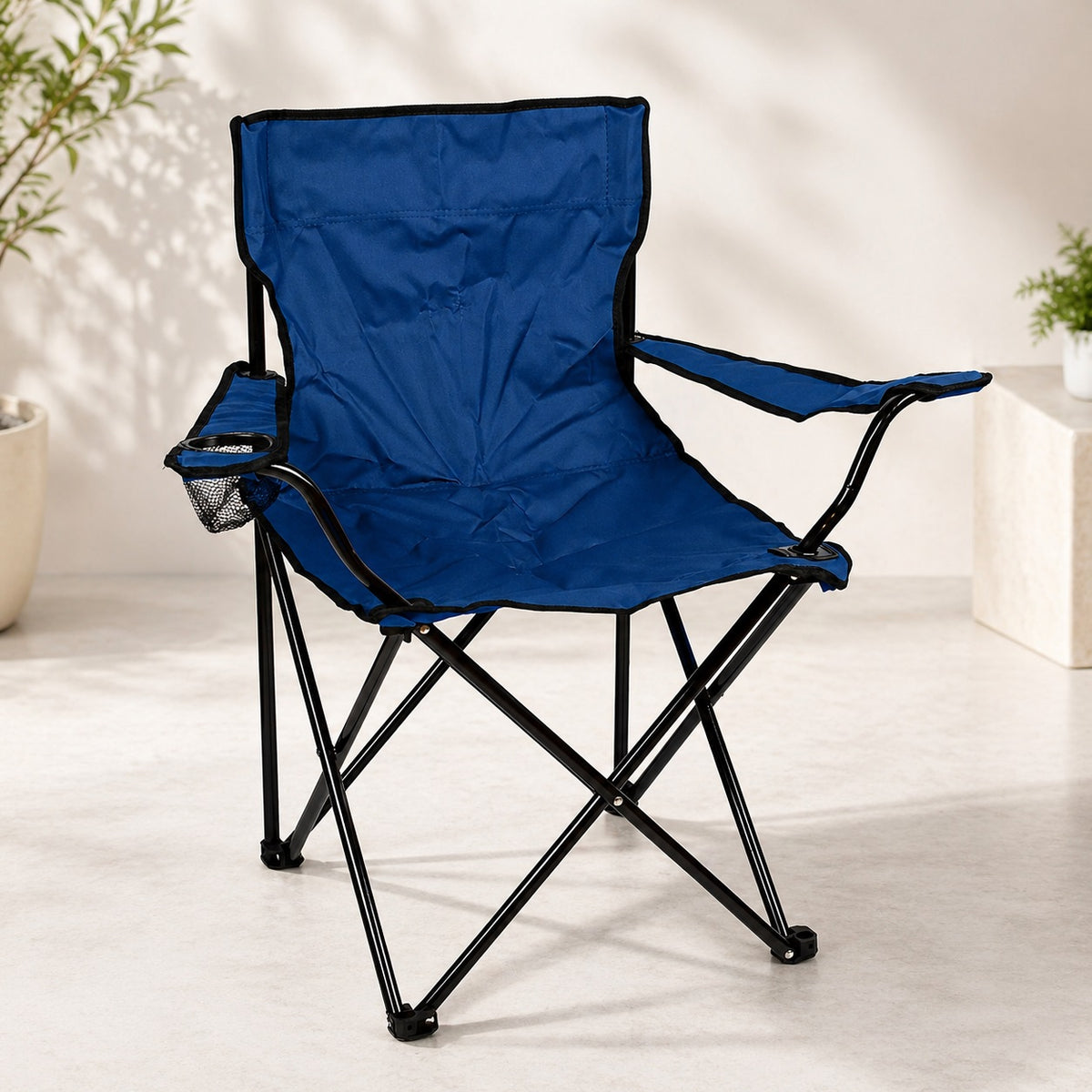 Redwood Leisure Canvas Chair Blue 47cm x 38cm x 80cm FC102B | Folding Camping Chair | Chair with Arms and Cup Holder | Lightweight and Portable Design | 120kg Capacity | Ideal for Camping Caravanning Garden and Outdoor Use | Includes Carry Bag for Easy