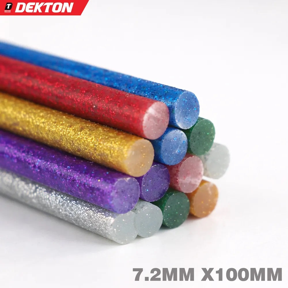 Dekton Colour Glitter Glue Sticks Multicolour 7.2mm x 100mm Pack of 12 DT60885 | Mixed Colours | Hot Melt Adhesive for Glue Guns | Craft DIY Art Supplies | Strong Bond | Multi Purpose Sticks | Quick Drying | For Metal | Plastic | Fabric | Wood and More