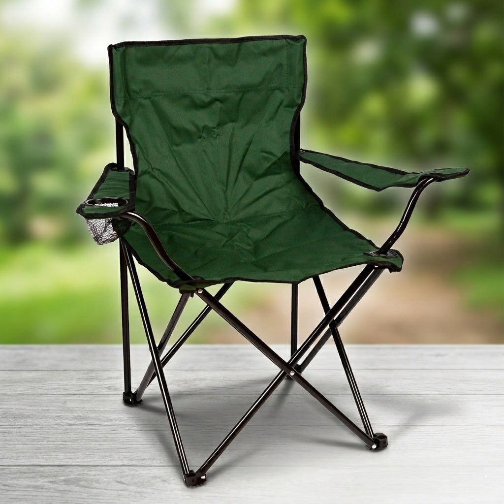 Redwood Leisure Canvas Chair Green 47cm x 38cm x 80cm FC102 | Folding Camping Chair | Chair with Arms and Cup Holder | Portable Outdoor Chair | 120kg Capacity | Garden Caravan Beach Seating | Includes Carry Bag