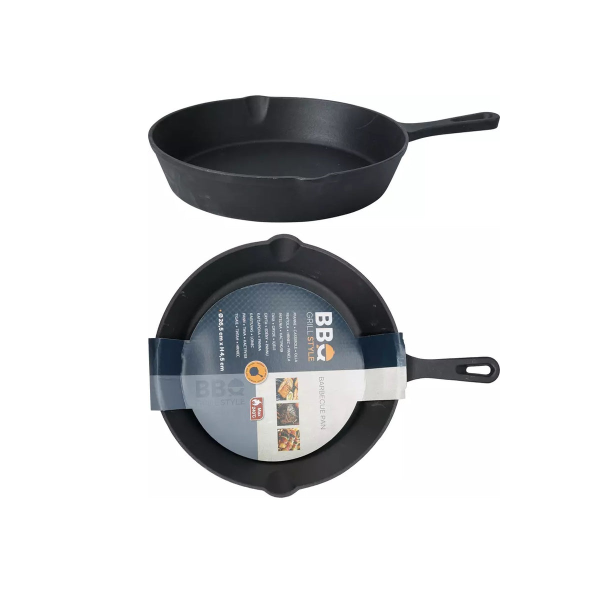 BBQ Cast Iron Grill Frying Pan Black 26.5cm x 4.5cm C85000330 | Heavy Duty Skillet | Even Heat Distribution | Durable Non-Stick Cooking Pan | Ideal for Frying-Grilling and Searing | Frying Pan Skillet | Non Stick Skillet | Kitchen Cookware | Searing Pan