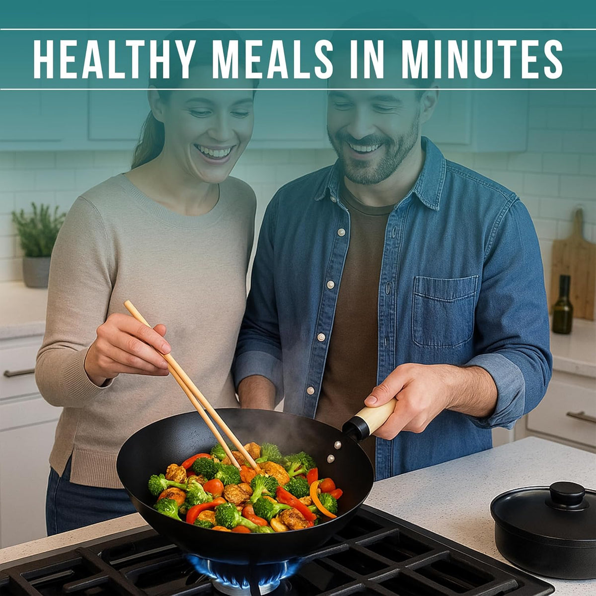 Pendeford First Choice Non-Stick Wok with Authentic Wooden Handle Black 47cm x 32cm x 15cm P172 | Flat Bottom | Carbon Steel | Quality Non-Stick Coating | Dishwasher Safe | Stir Fry Pan | Frying Wok Pan | Kitchen Cookware | Cooking Wok Pan | Non Stick