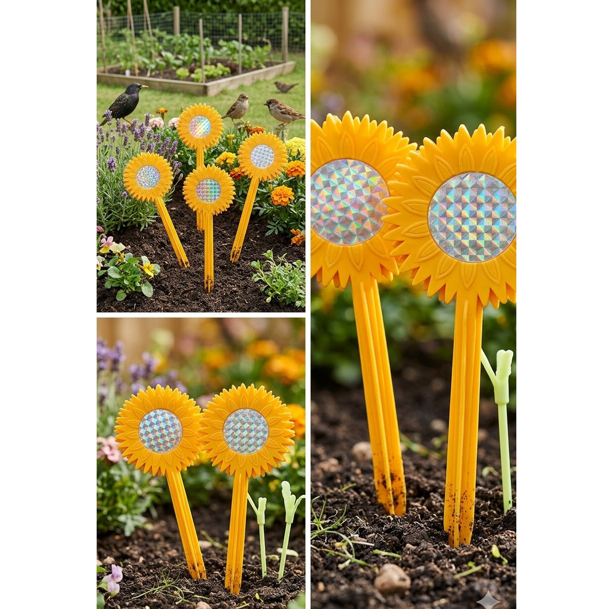Green Blade Sunflower Design Bird Scarers Orange 270mm x 73mm Pack of 4 BD110 | Bird Repellent Reflective Centre | Lawn and Plant Protection | Flower Bird Scarers Garden Stakes | Garden Bird Deterrent | Outdoor Garden Accessories | Bird Scare Device