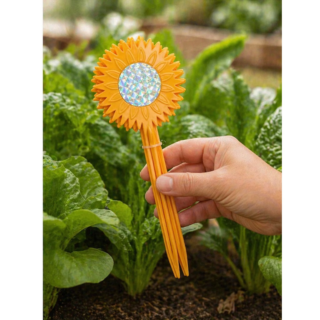 Green Blade Sunflower Design Bird Scarers Orange 270mm x 73mm Pack of 4 BD110 | Bird Repellent Reflective Centre | Lawn and Plant Protection | Flower Bird Scarers Garden Stakes | Garden Bird Deterrent | Outdoor Garden Accessories | Bird Scare Device