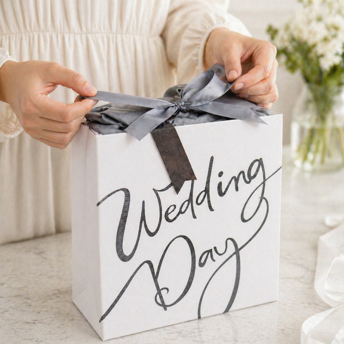 Eurowrap Jeff Banks Wedding Day Gift Bag Silver Large 26.5cm x 14cm x 33cm Pack of 6 33973-2C | Luxury Wedding Present Bag | Bridal Gift Bag | Wedding Party Gift Packaging | Celebration Gift Bag | Premium Paper Gift Sack | Gift Carrier Bag | Occasion