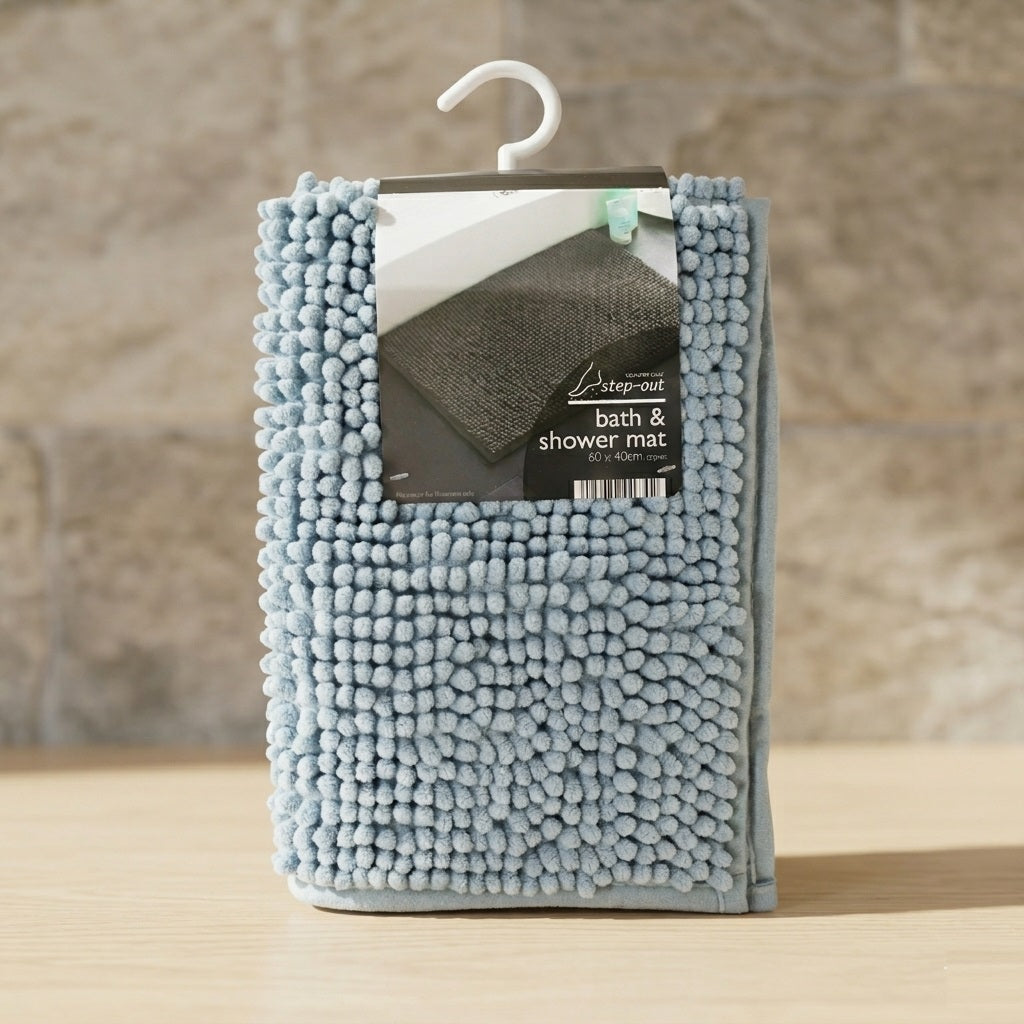 Country Club Step Out Noodle Bath Mat Blue 60cm x 40cm BMP246319 | Soft Chenille Bathroom Rug | Non Slip Shower Mat | Absorbent Bath Mat | Quick Dry Bathroom Floor Mat