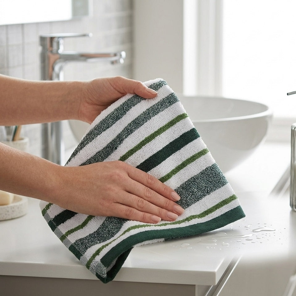 Country Club Sienna Hand Towel Green Stripe 50cm x 80cm PTH245640 | Cotton Rich Hand Towel | Soft Absorbent Bathroom Towel | Face Towel | Guest Towel | Everyday Use Bathroom Linen