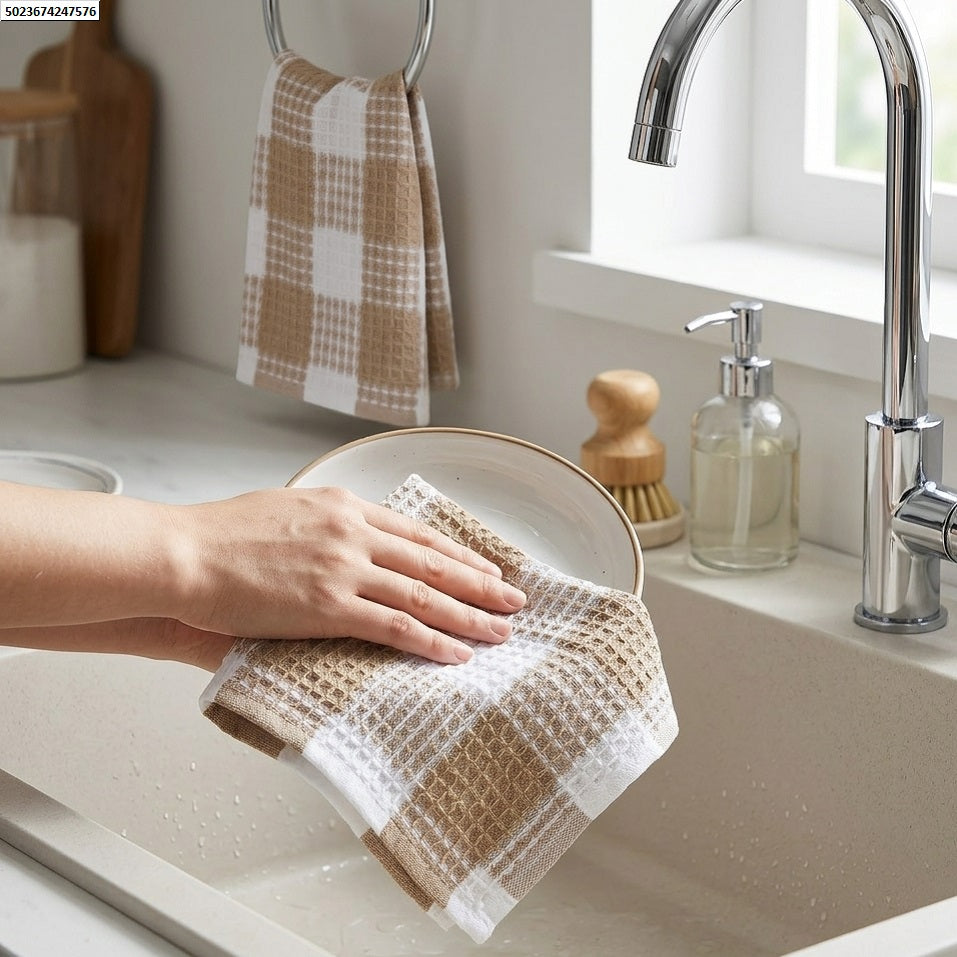 Country Club Homewares Waffle Dish Cloth Beige White Pack of 4 CLE247583 | Cotton Waffle Kitchen Dish Cloths | Absorbent Cleaning Cloth | Reusable Dishcloth | Kitchen Cleaning Wipes | Multipurpose Cleaning Cloth