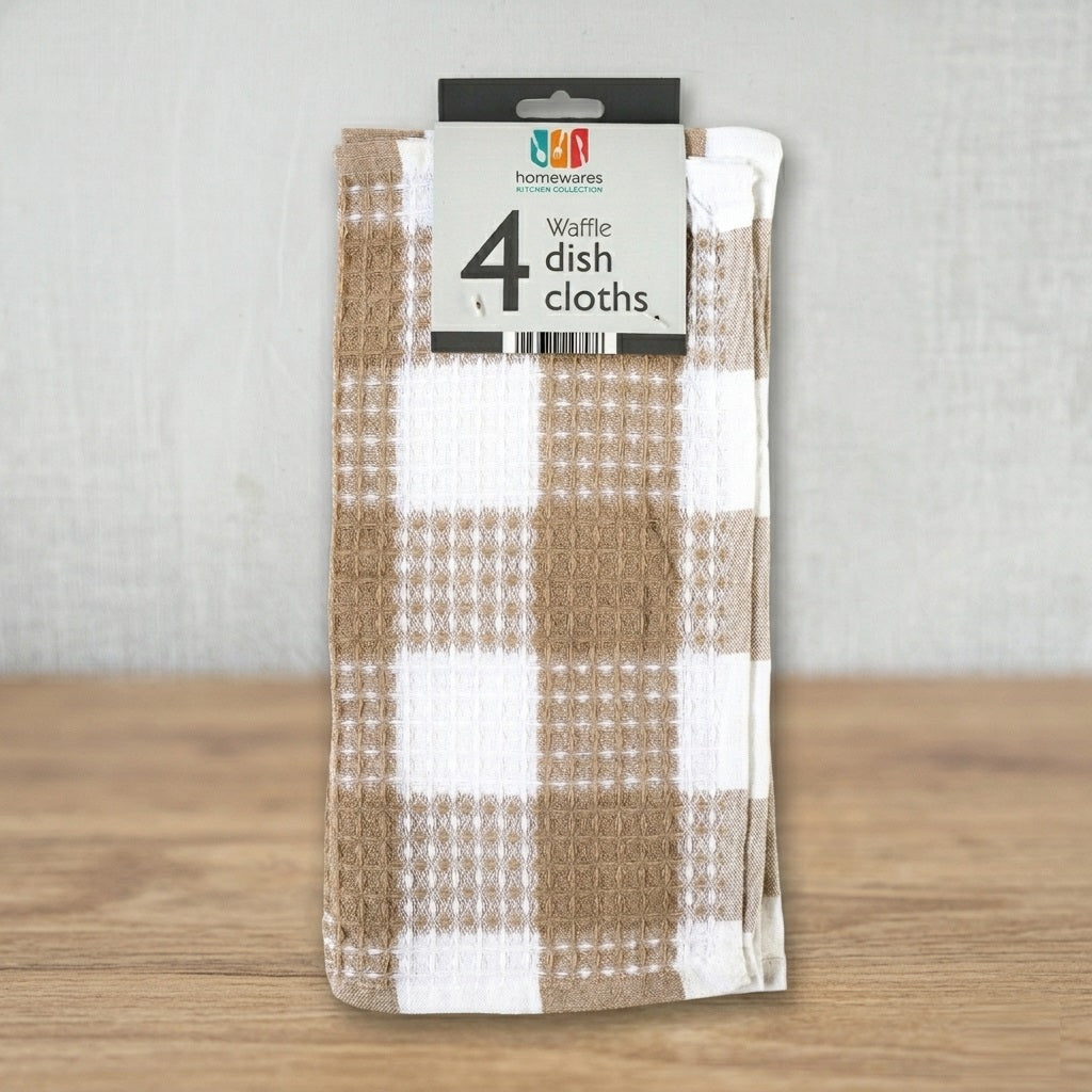 Country Club Homewares Waffle Dish Cloth Beige White Pack of 4 CLE247583 | Cotton Waffle Kitchen Dish Cloths | Absorbent Cleaning Cloth | Reusable Dishcloth | Kitchen Cleaning Wipes | Multipurpose Cleaning Cloth