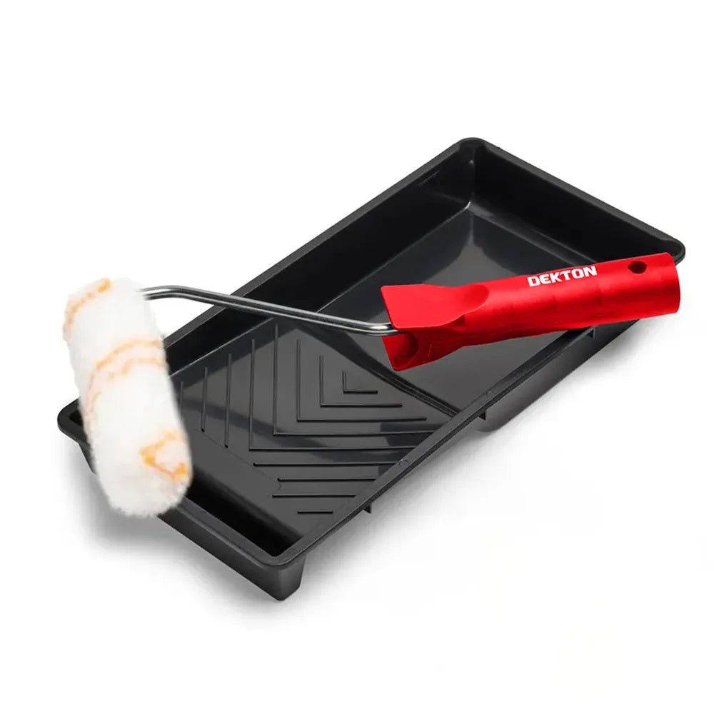 Dekton Mini Emulsion Paint Roller Black 4-Inch Pack of 3 DT95874F | Woven Roller Sleeve | Paint Tray and Frame Kit | Ideal for Walls and Ceilings | DIY Painting Tools Set | 1-Piece Mini Woven Roller Sleeve | 1-Piece Medium Pile Woven Fabric Sleeves