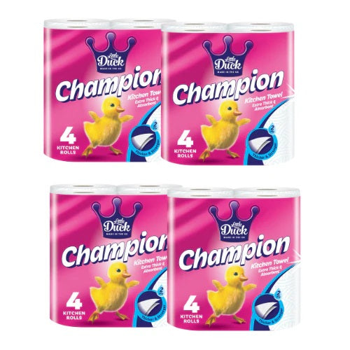 Little Duck Champion 2 Ply Kitchen Towel Rolls White 210mm x 214mm Pack of 24 1000144 | Extra Thick and Absorbent | Wiping Paper | For Kitchens Workshops and Commercial Use | Recycled Paper Towels | Cleaning Paper | Multipurpose Paper Towels | Wiper