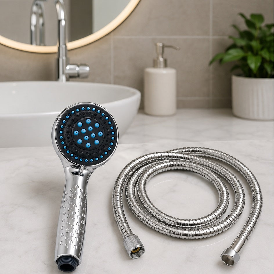 Adorn Universal Shower Head with Hose Set Chrome Finish 1.5Mtr AJ021B | Handheld Bathroom Shower Spray | Easy Installation Shower Head Kit | Flexible Hose Included | Replacement Bath Shower Accessory | Bathroom Fittings | Home Bathroom Essentials | Flexible Shower Hose | Shower Spray Head