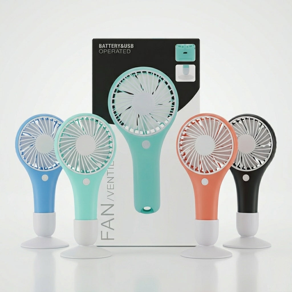 Handheld Fan Assorted Colours 109100020 | Battery and USB Operated Portable Ventilator | Mini Personal Cooling Fan | Small Electric Blower | Compact Travel Cooler | Office Desk Home Outdoor Summer Holiday Accessory