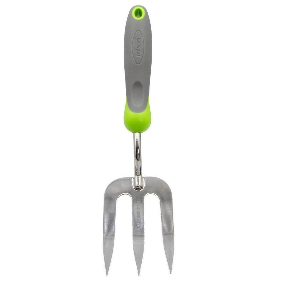 Rolson Hand Trowel and Fork Set Grey 82691 | Stainless Steel Material | Non Slip Soft Grip | Hang Hole for Easy Storage | Trowel-325mm x 80mm | Fork-310mm x 78mm