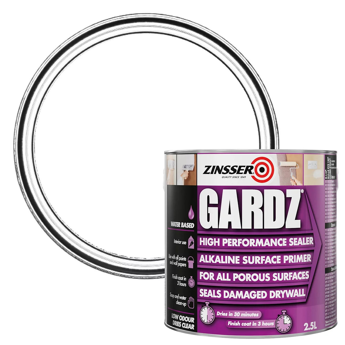 Zinsser Gardz Multi-Surface Primer and Sealer Clear 2.5Ltr ZN7160001C1 | High Performance Water Based Surface Sealer Primer | Alkaline Resistant Porous Surface Sealer | Damaged Drywall Repair Undercoat | Low Odour Interior Wall Sealing | Dries Clear
