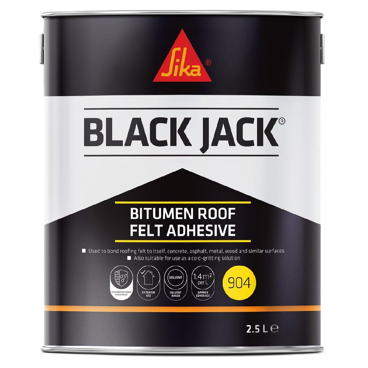 Everbuild Sika Black Jack Bitumen Roof Felt Adhesive 904 Black 2.5Ltr 852651 | Solvent Based Roofing Felt Bonding Compound | Exterior Roof Repair Sealant | Cold Gritting Solution | Concrete Asphalt Metal Wood Surface Adhesive