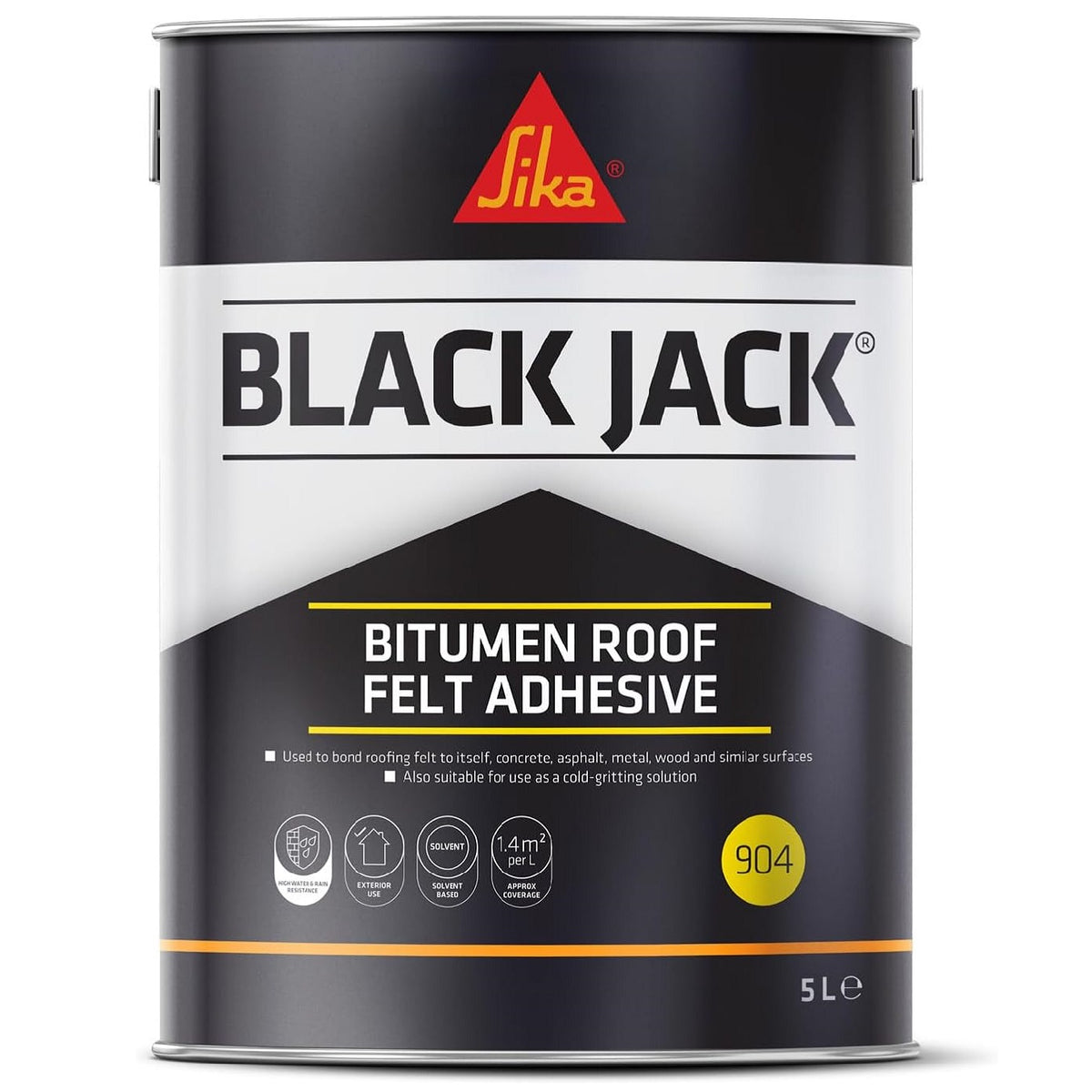 Everbuild Sika Black Jack Bitumen Roof Felt Adhesive 904 Black 5Ltr 486995 | Solvent Based Roofing Felt Bonding Compound | Exterior Roof Repair Sealant | Cold Gritting Solution | Concrete Asphalt Metal Wood Surface Adhesive