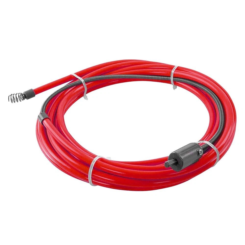 Dekton Drain Auger Unblocker Flexible Pipe Cleaner Red 7Mtr DT30345 | Heavy Duty Rotating Steel Wire Coil | Hex Tip Attaches To Any Power Drill | Flexible Wire Easily Tackles 90 Degree Bends