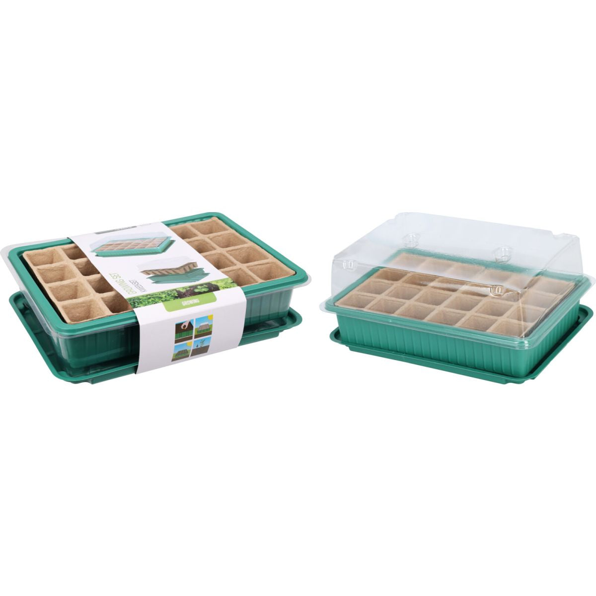 ProGarden 24 Pots Growing Set Green L27.4cm x W19.7cm x H7.3cm CY8002200 | Seedling Starter Tray with Clear Lid | Propagator Kit for Plants | Garden Seed Germination Tray
