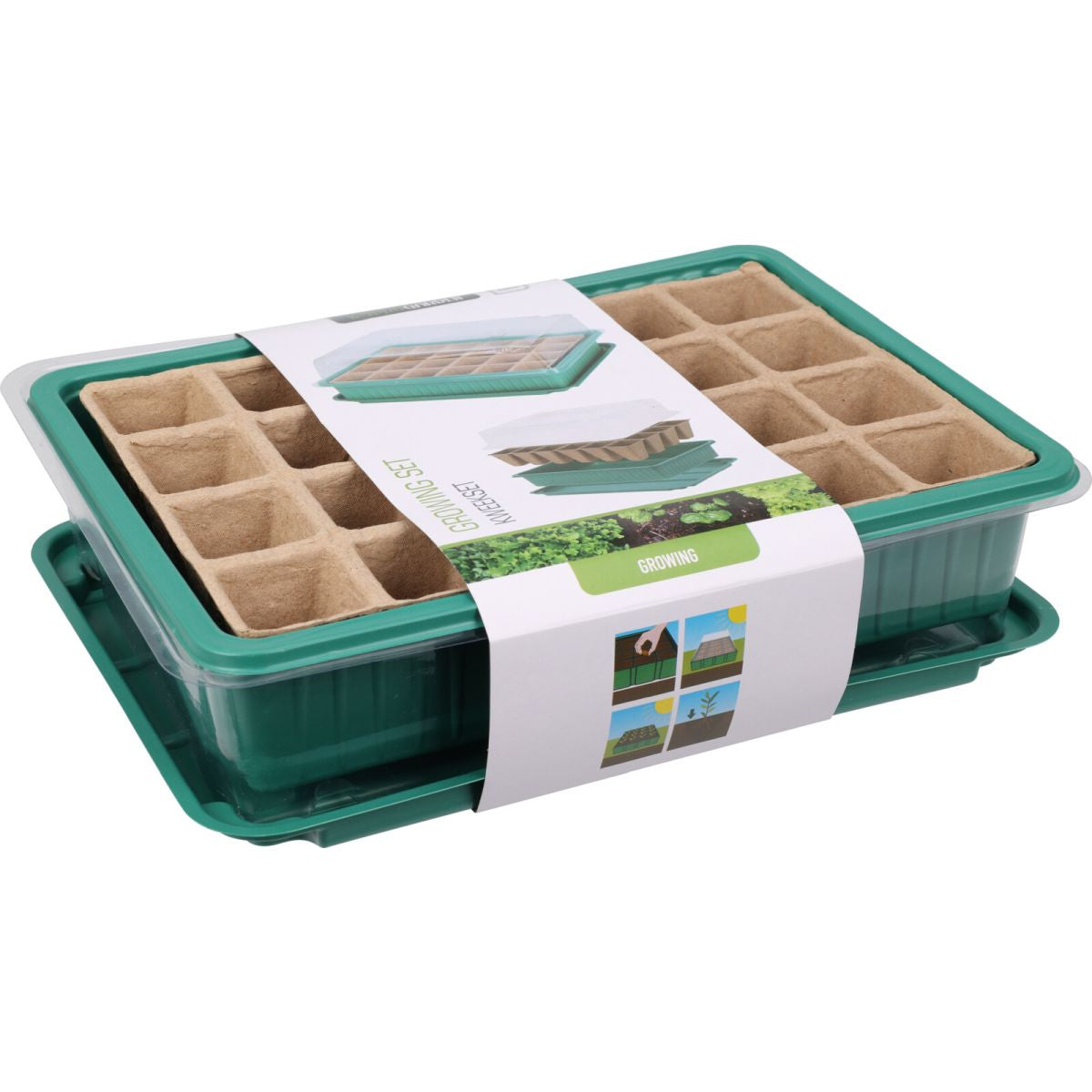 ProGarden 24 Pots Growing Set Green L27.4cm x W19.7cm x H7.3cm CY8002200 | Seedling Starter Tray with Clear Lid | Propagator Kit for Plants | Garden Seed Germination Tray