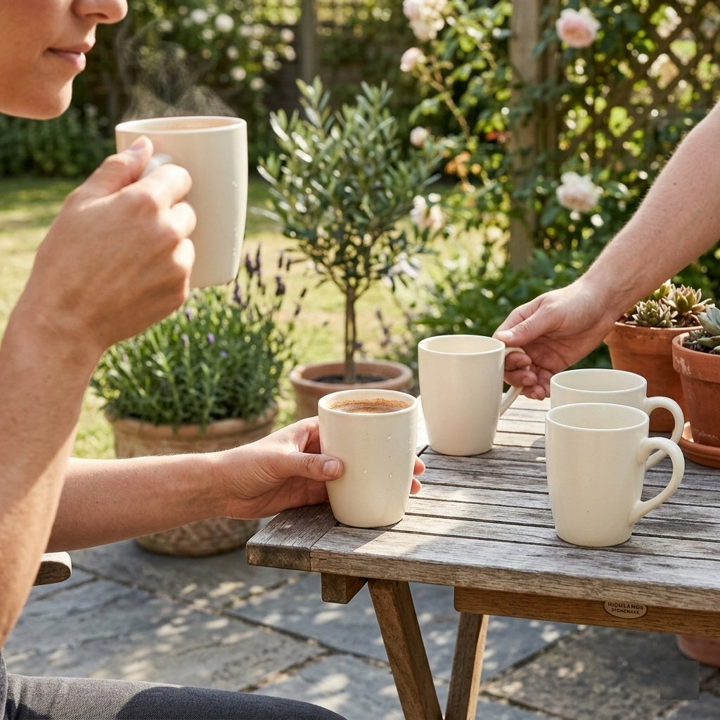 Highlands Stoneware Mug Cream Pack of 4 4SMC | Durable and Long Lasting | Non Porous and Hygienic | Elegant and Timeless Design | Microwave and Dishwasher Safe | Comfortable Handle