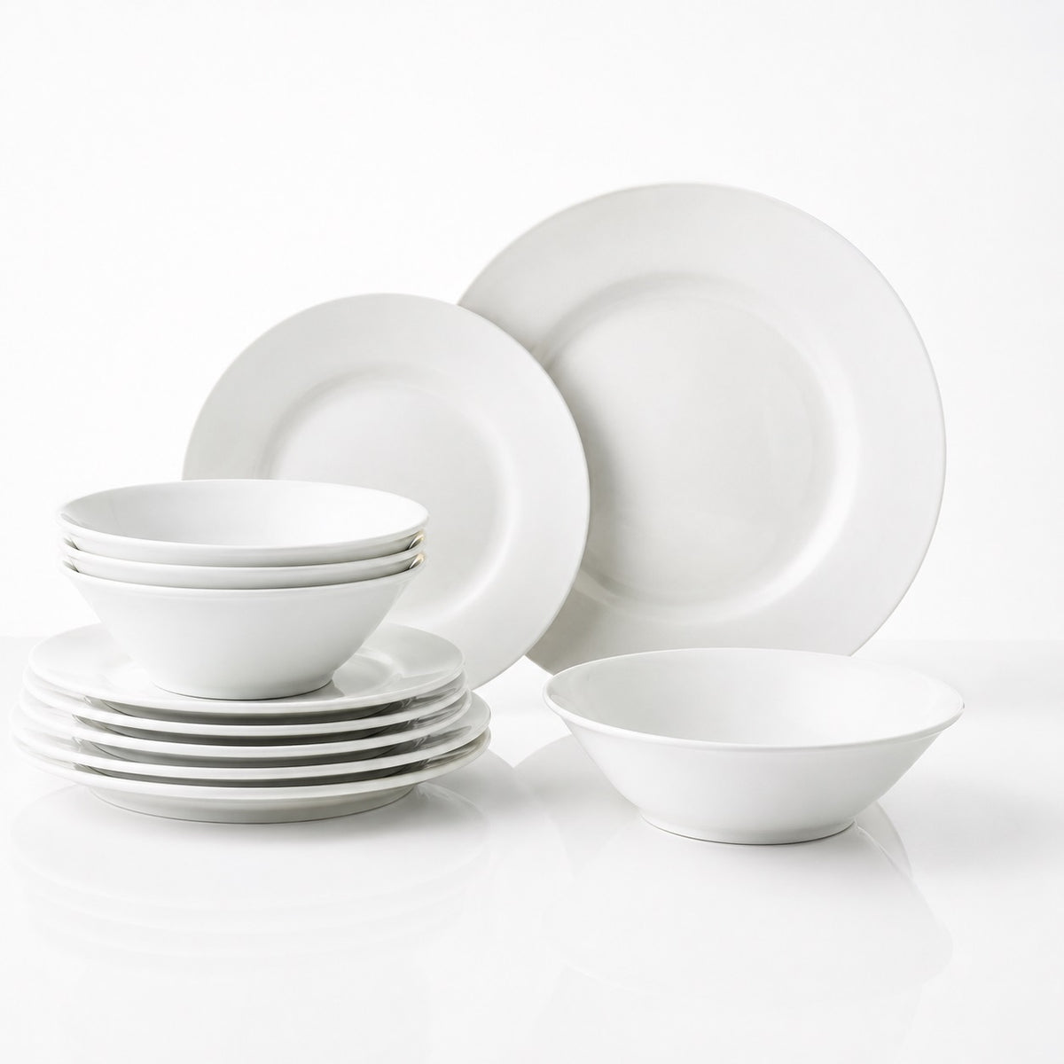 Highlands Porcelain Dinner Set White 12-Piece BAS23 | Perfect Size For Everyday Use | Microwave and Dishwasher Safe | Durable and Long Lasting | 4x 9-Inch Dinner Plates | 4x 7.5-Inch Side Plate | 4x 7-Inch Salad Bowl