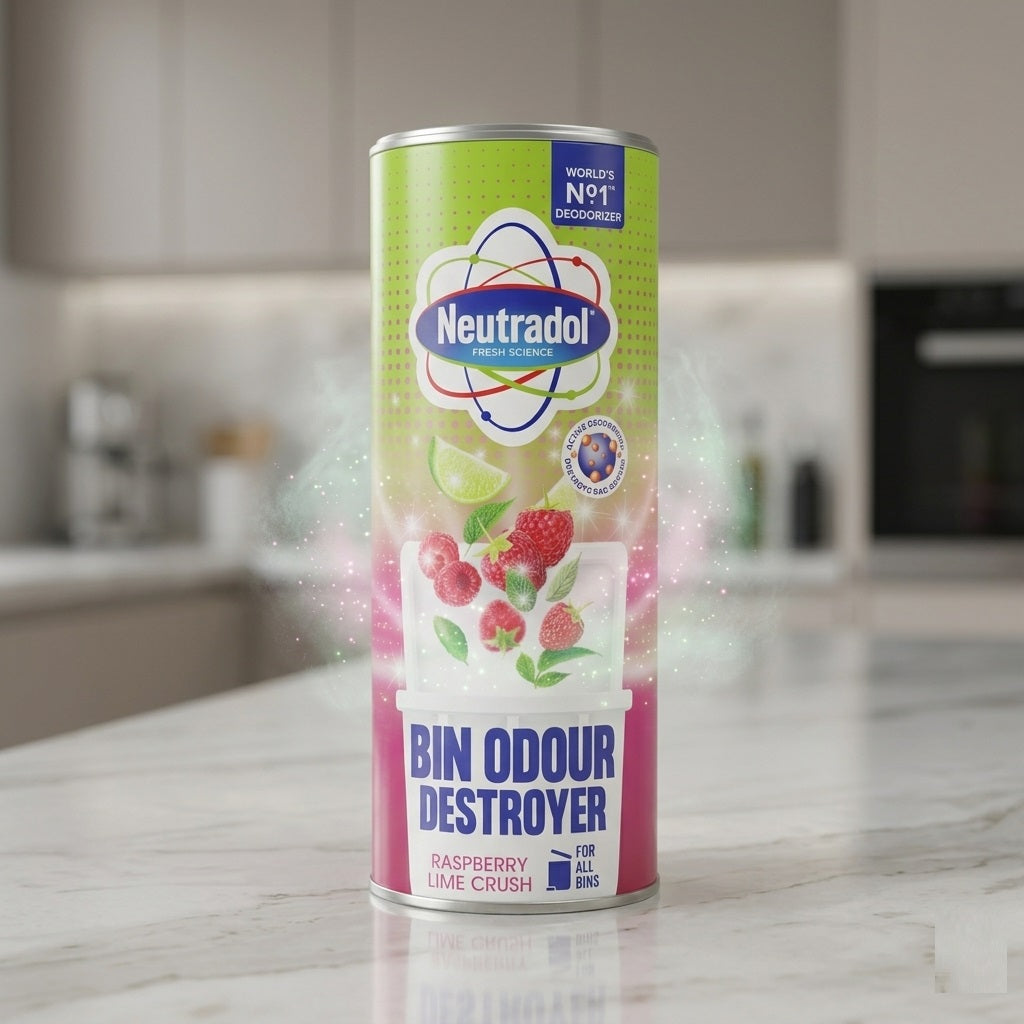Neutradol Bin Odour Destroyer Raspberry Lime Crush 350g 12VRS | Trash Can Deodorizer | Dustbin Freshener | Powder Odour Eliminator | For All Bins