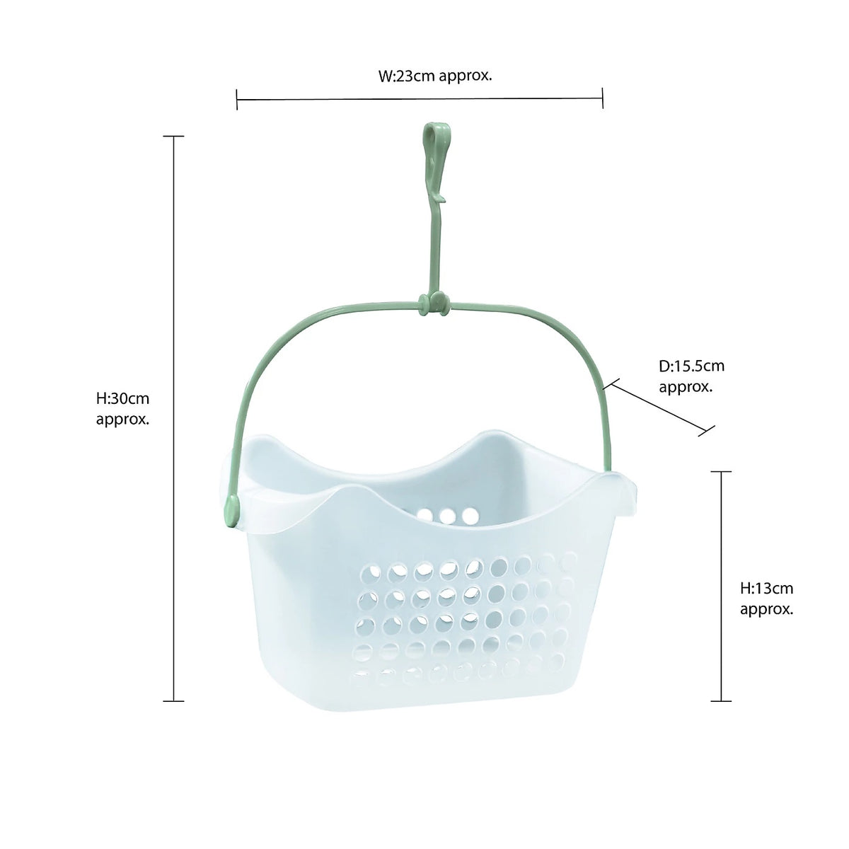 JVL Laundry Peg Basket Clear H13cm x W23cm x D15.5cm 19-211 | Durable White Plastic | Weather Resistant Hanging Hook Caddy | Clothes Peg Holder | Washing Line Peg Storage | Laundry Peg Bag Alternative | Outdoor Clothes Pegs Bucket