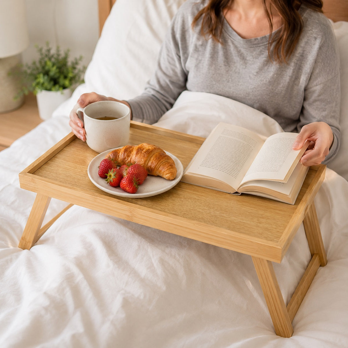 JL Supplies Ltd Wooden Bed Tray Natural Brown 6716 | Foldable Legs | Raised Edges | Portable Serving Table | Breakfast in Bed Tray | Laptop Lap Desk | Food Platter | Sofa Snack Table | Home Dining Accessory