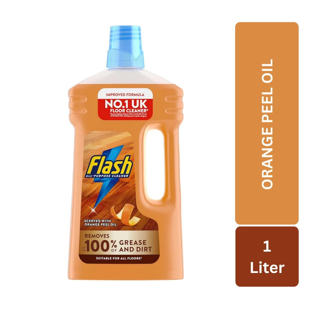 Flash All-Purpose Wood Floor Cleaner Brown 1Ltr FLA-3001 | Scented with Orange Peel Oil | Removes Grease and Dirt | Suitable For All Floors