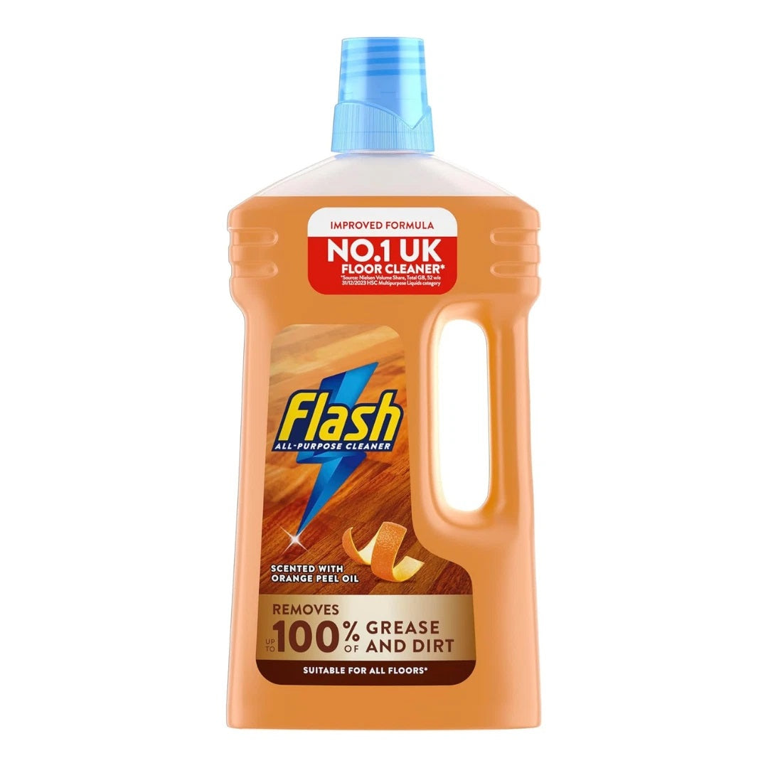 Flash All-Purpose Wood Floor Cleaner Brown 1Ltr FLA-3001 | Scented with Orange Peel Oil | Removes Grease and Dirt | Suitable For All Floors
