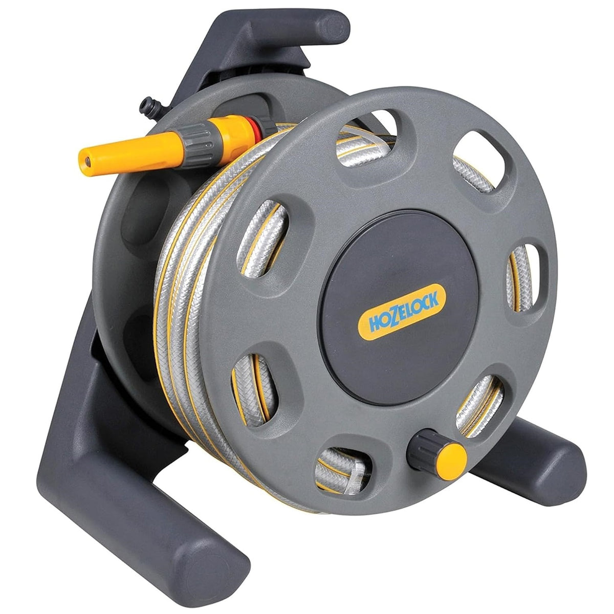 Hozelock Garden Hose Reel With Fittings Grey 25Mtr 2412R0275 | Garden Hose Pipe Reel | Portable Hose Winder | Watering Hose Reel Cart | Supplied With Complete Fittings