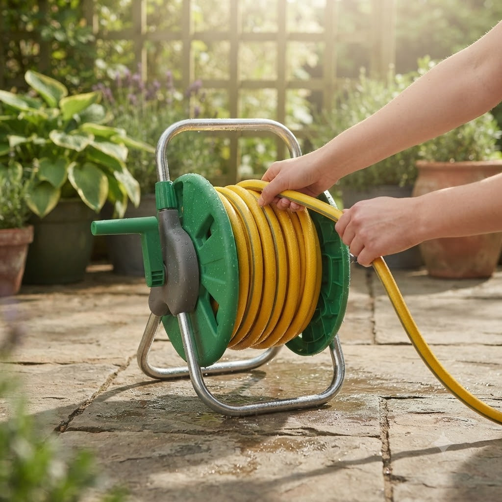Hozelock Assembled Hose Reel With Hose and Fittings Grey and Yellow 25Mtr 2431R0006 | Supplied With Complete Fittings | 45Mtr Assembled | Garden Hose Reel | Hose Pipe Reel | Watering Accessories