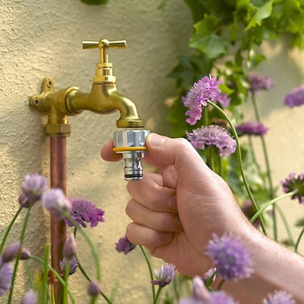 Pro Nickel Plated Brass Metal Threaded Tap Connector Metallic Silver 0.75-Inch 2041P0000 | Supplied With Complete Fittings | Leak Resistant Tap Connector | Garden Watering Tap Connector