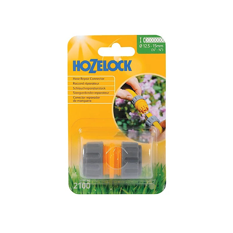 Hozelock Hose Repair Connector Grey and Yellow 2100P9000 | Suitable for 12.5mm-15mm Hose Pipes | Water Hose Joiner | Irrigation Hose Repair Fitting | Supplied with Complete Fittings