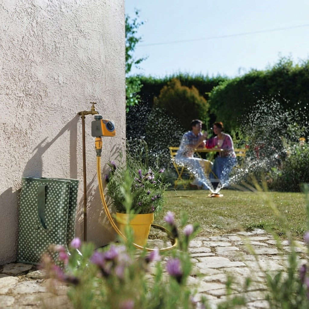 Hozelock AC1 Electronic Water Timer Yellow 2705 | Automatic Garden Irrigation Controller | Hose Pipe Water Timer | Battery Powered Watering Computer | Supplied with Complete Fittings